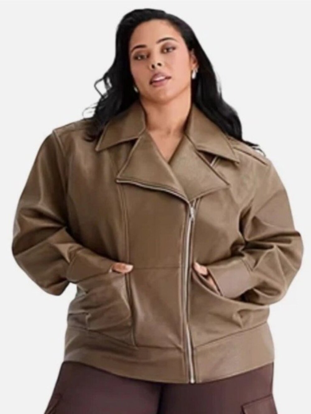 Ashley Graham Size 1X Women's Faux Leather Midweight Motorcycle Jacket. New
